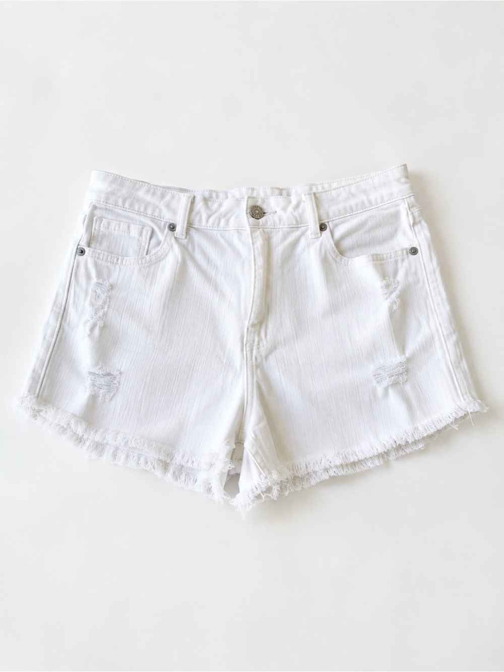 Eunina White Distressed Frayed Hem Denim Shorts size Large